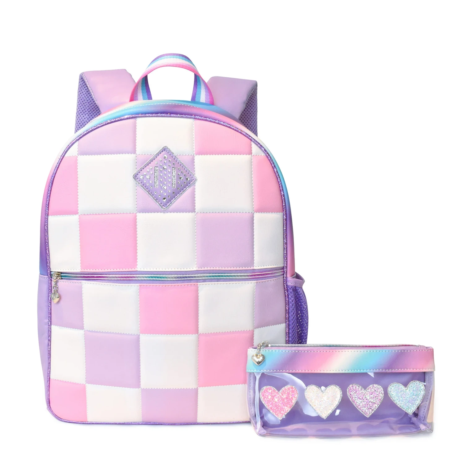 Metallic Heart-Patched Backpack with Pencil Case Metallic Heart-Patched Backpack With Pencil Case -Toys And Tale Store OMG SBP20 Web 3